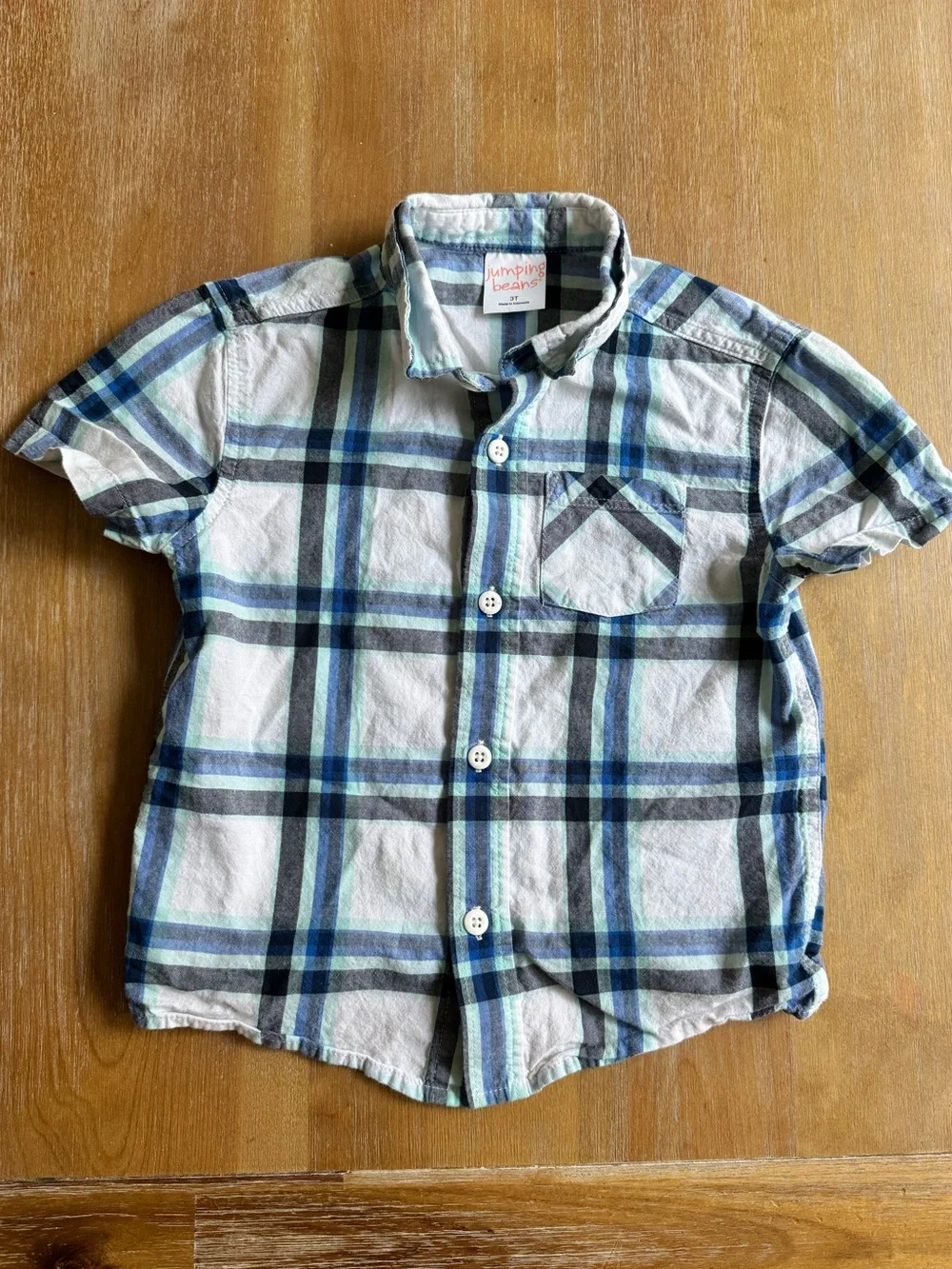 Toddler Boy - Size 3T - White and Blue Plaid Short-Sleeve Button-Down Shirt